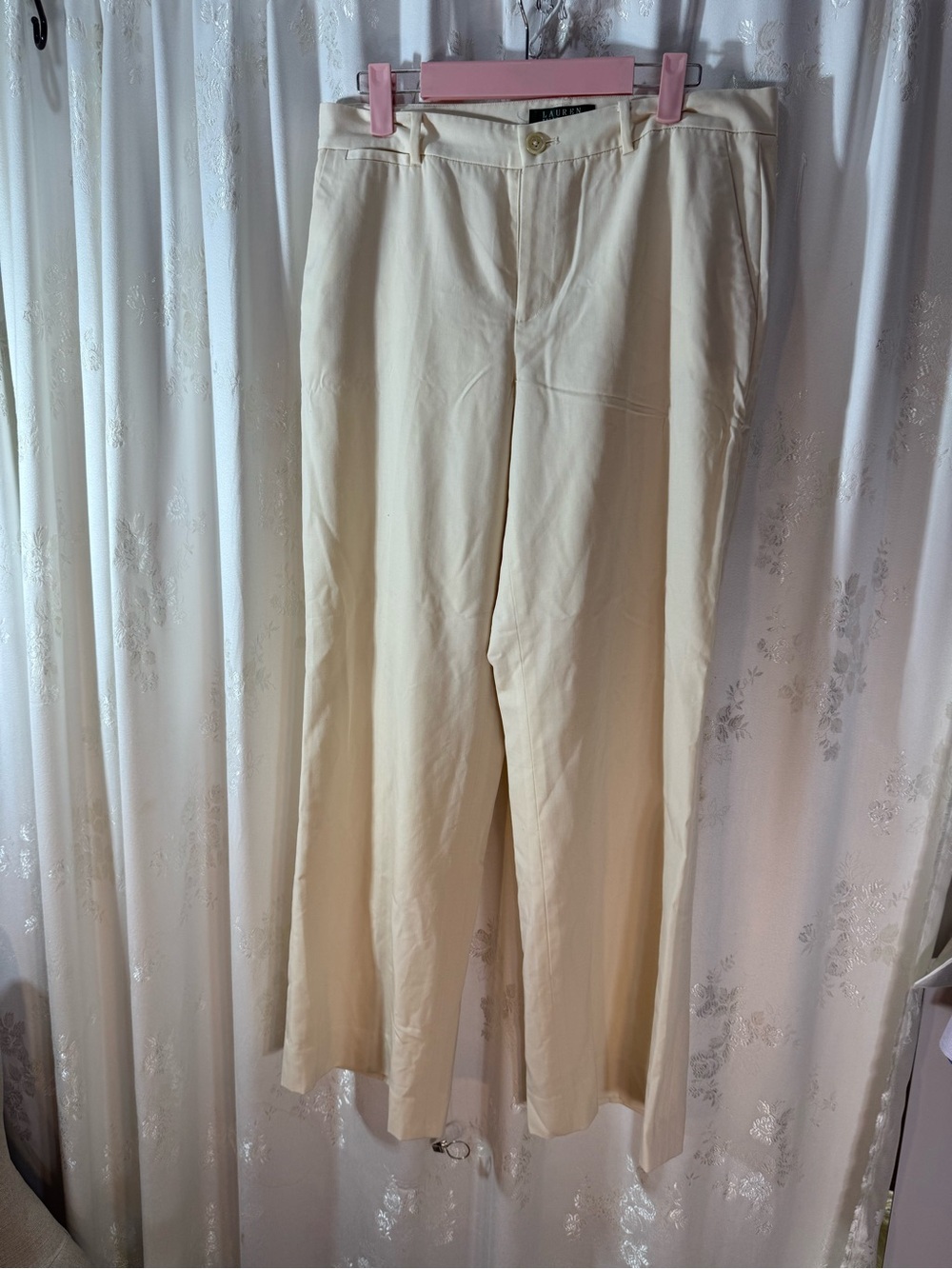 Ralph Lauren Cream Tropical Weight Wool High-Waist Pants